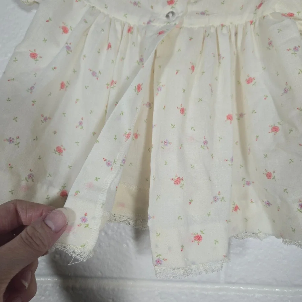 Vtg Floral Baby Dress 6-9M Cream Lace Trim USA Retro Easter‎ Church Spring